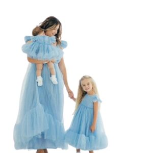 Cute Baby Blue Dresses For Mother-Daughter Twinning Photoshoot