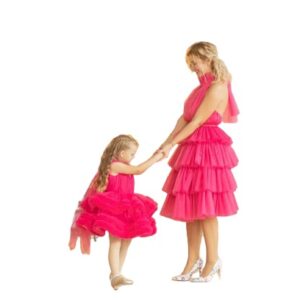 Pink Layered Dresses For Mother-Daughter Twinning Photoshoot