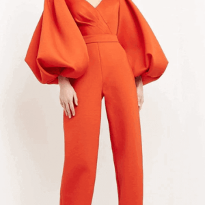 Orange Puffed Sleeve Jumpsuit