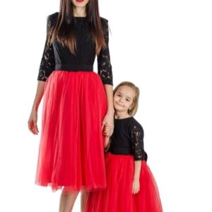 Red & Black Dresses For Mother-Daughter Twinning Photoshoot