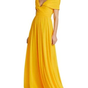 Yellow Drop Cape Sleeve Gown