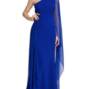 Navy Blue One Shoulder Long Bell Sleeve Gown