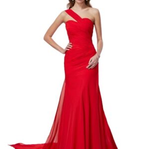 One Shoulder Red Trail Gown for Pre-Wedding Photoshoot