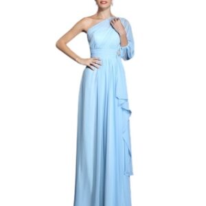 One Shoulder Light Blue Layered Gown