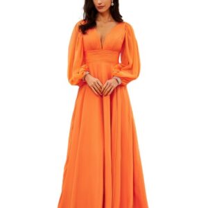 Full Sleeve Orange Gown With Side Slit